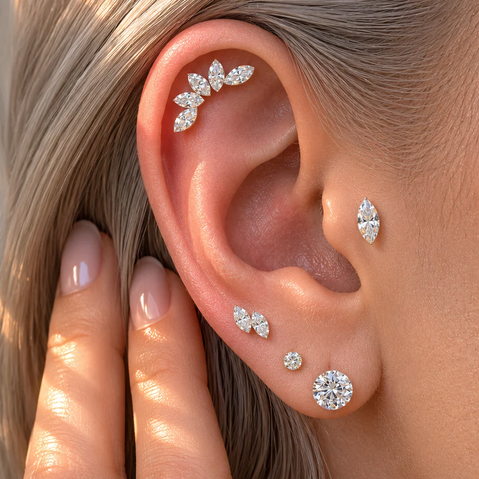 Yellow Gold Round Lab Grown Diamond Flat Back Earring - Image 8