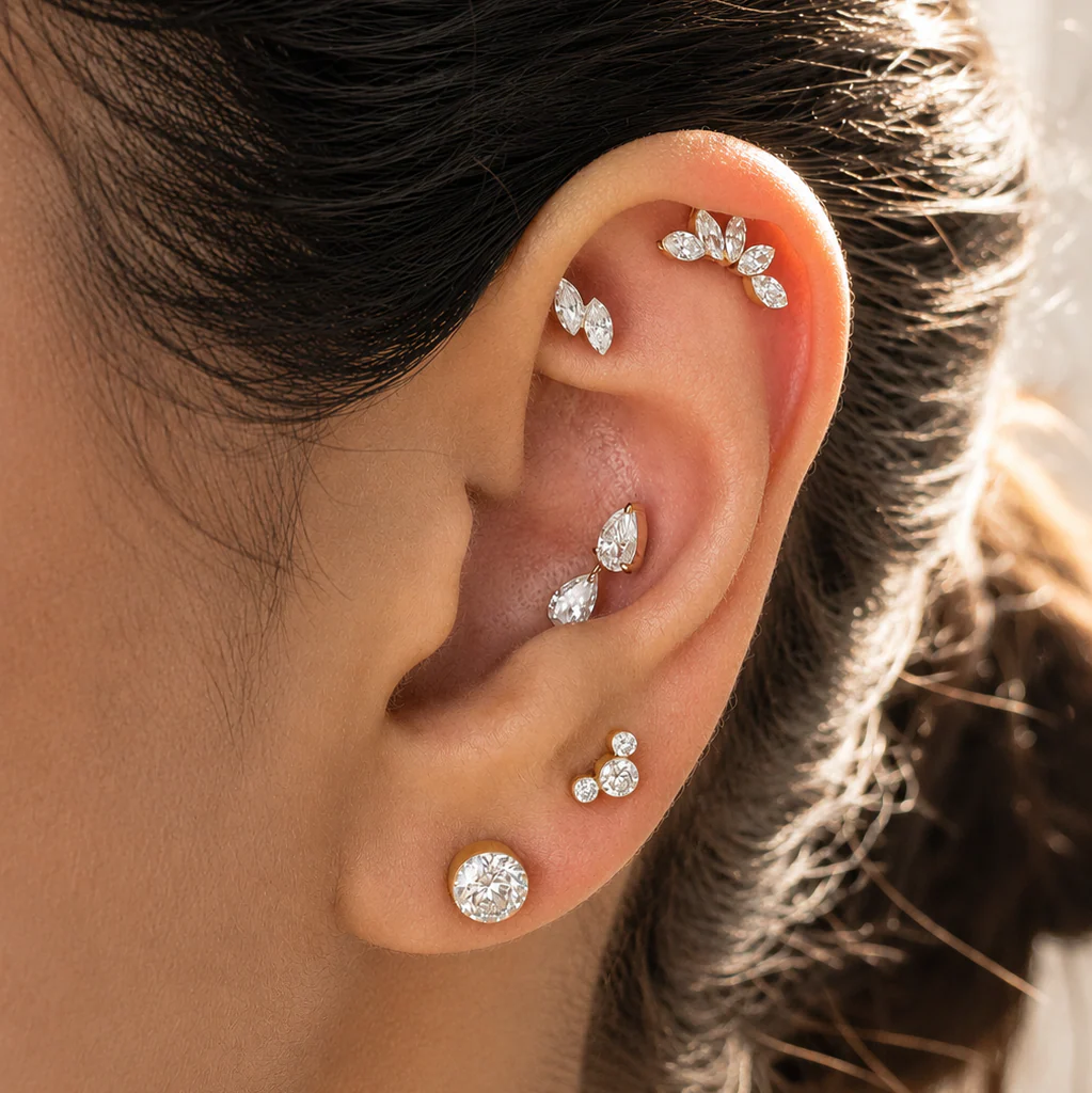 Yellow Gold Round Lab Grown Diamond Flat Back Earring - Image 5