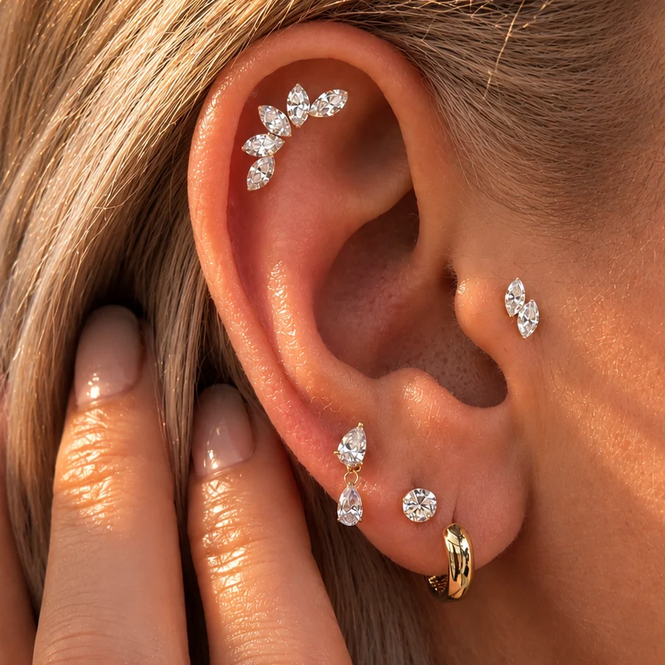 Yellow Gold Round Lab Grown Diamond Flat Back Earring - Image 18