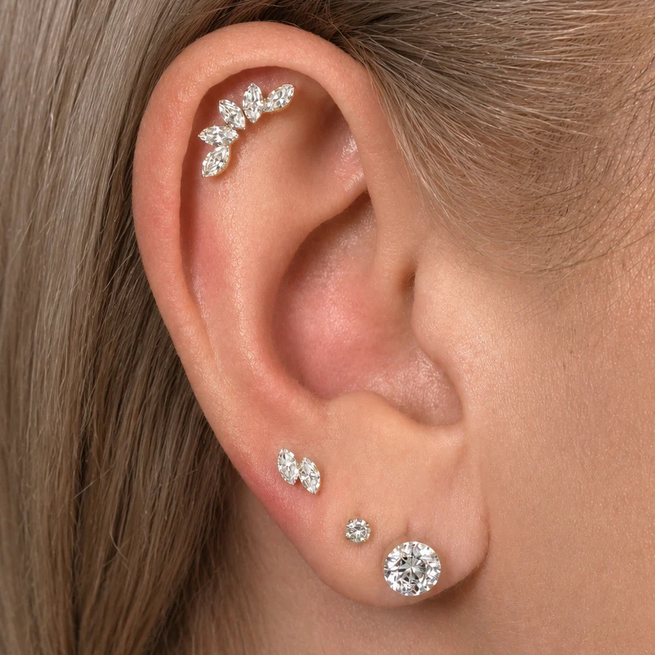 Yellow Gold Round Lab Grown Diamond Flat Back Earring - Image 15