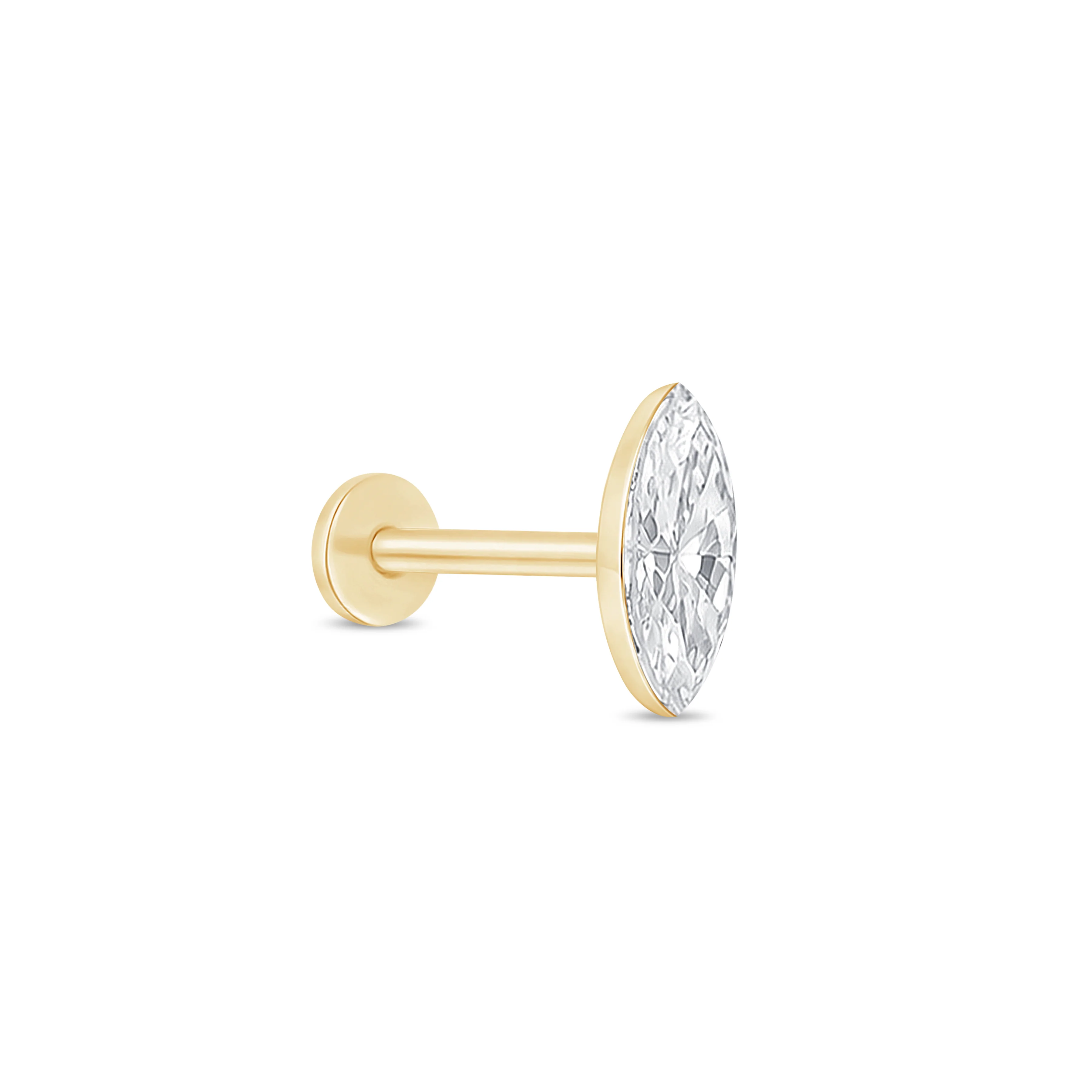Yellow Gold Marquise Lab Grown Diamond Flat Back Earring - Image 10