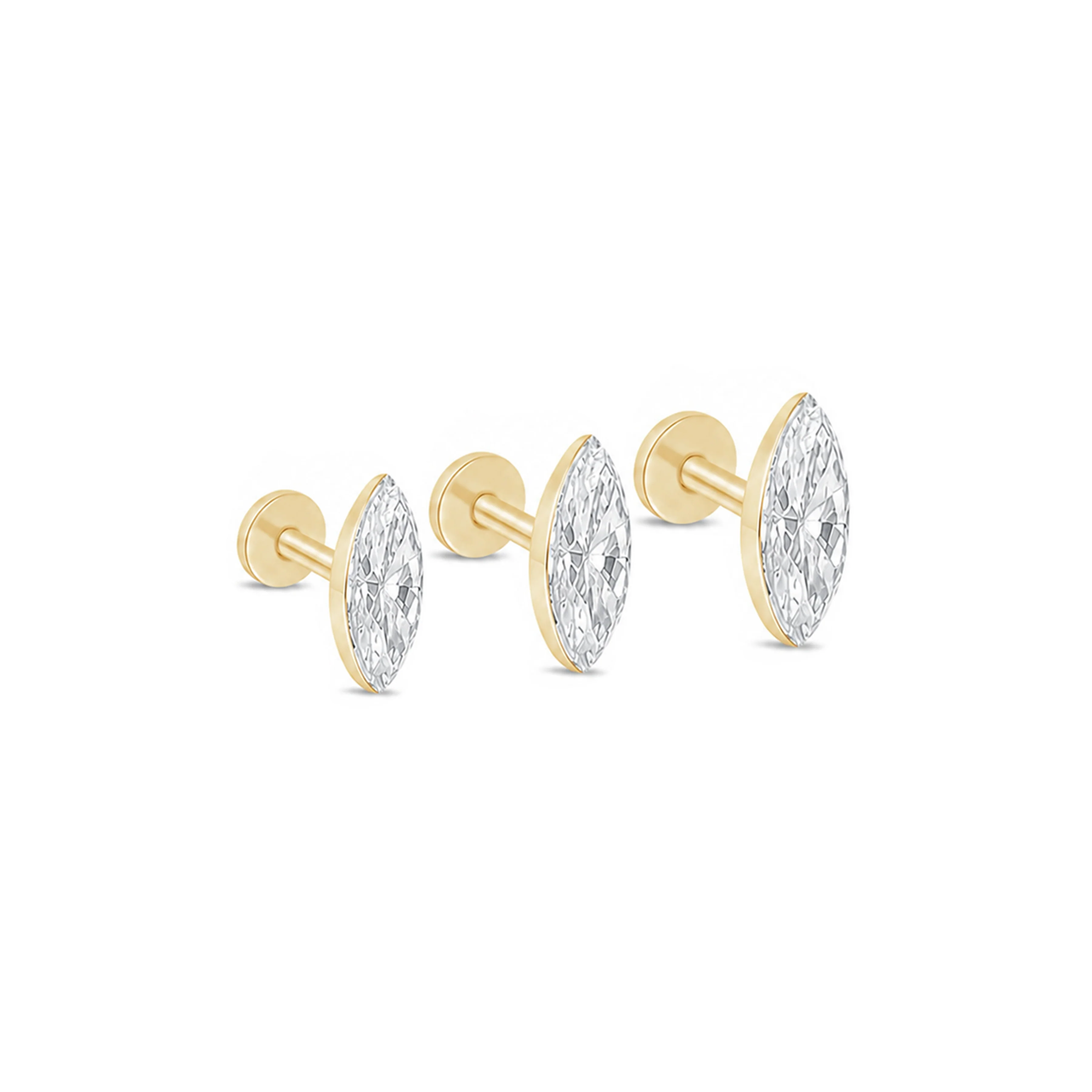 Yellow Gold Marquise Lab Grown Diamond Flat Back Earring - Image 11