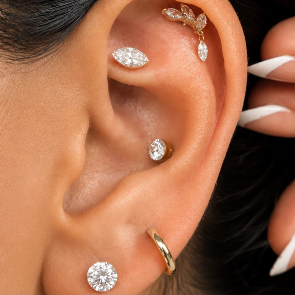 Yellow Gold Round Lab Grown Diamond Flat Back Earring - Image 20