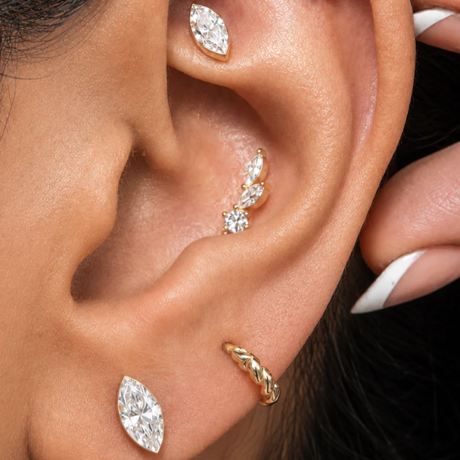 Yellow Gold Marquise Lab Grown Diamond Flat Back Earring - Image 5