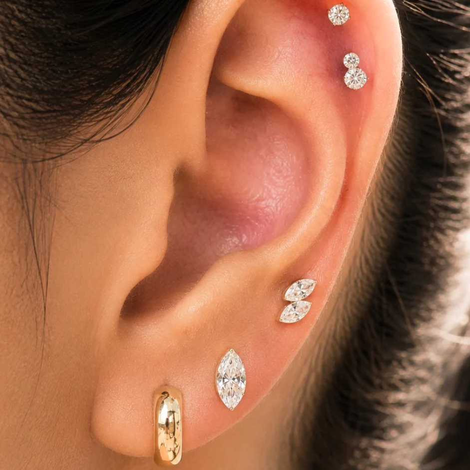 Yellow Gold Marquise Lab Grown Diamond Flat Back Earring - Image 6