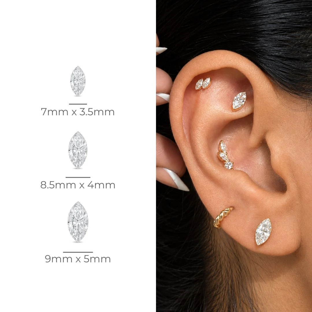 Yellow Gold Marquise Lab Grown Diamond Flat Back Earring - Image 7
