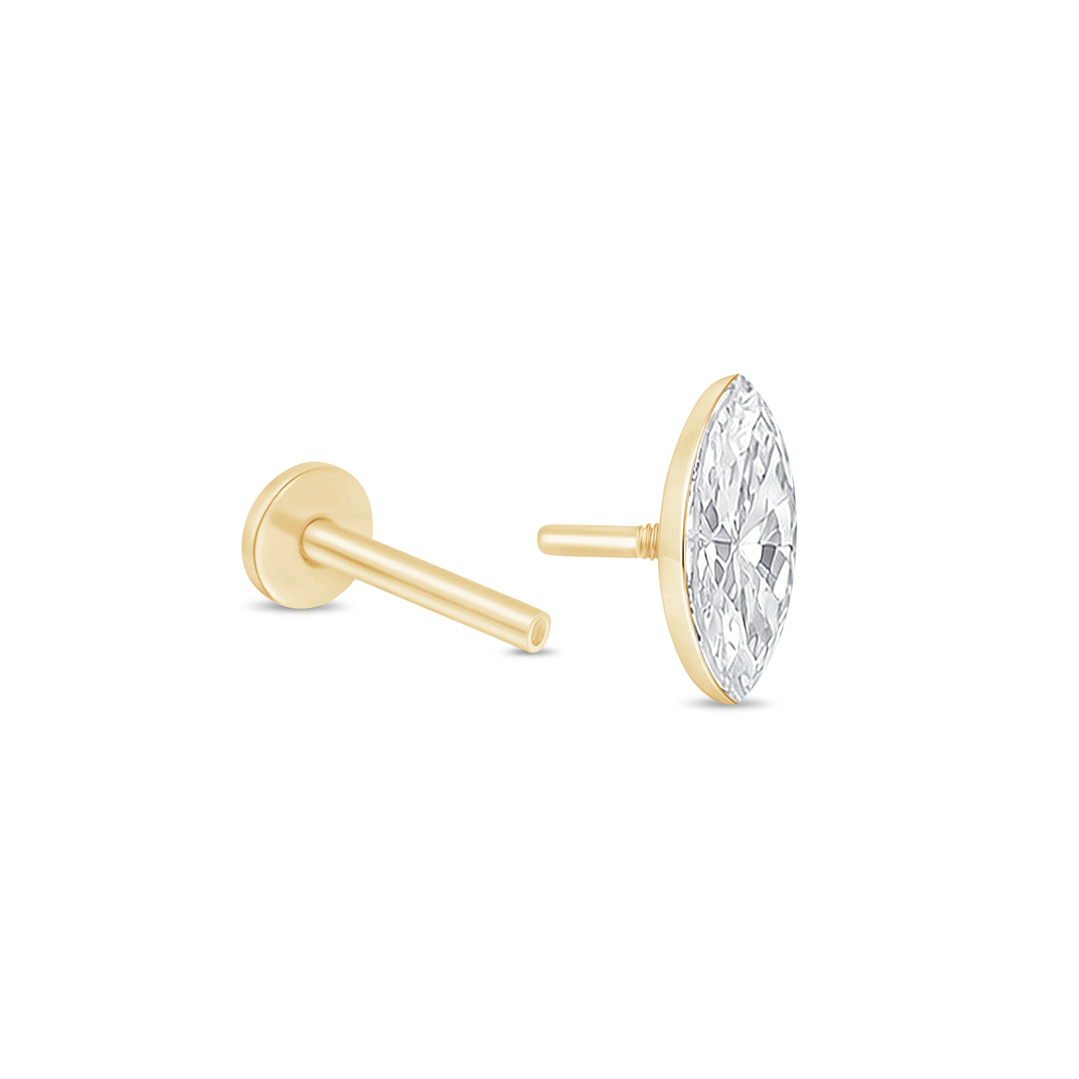 Yellow Gold Marquise Lab Grown Diamond Flat Back Earring - Image 9