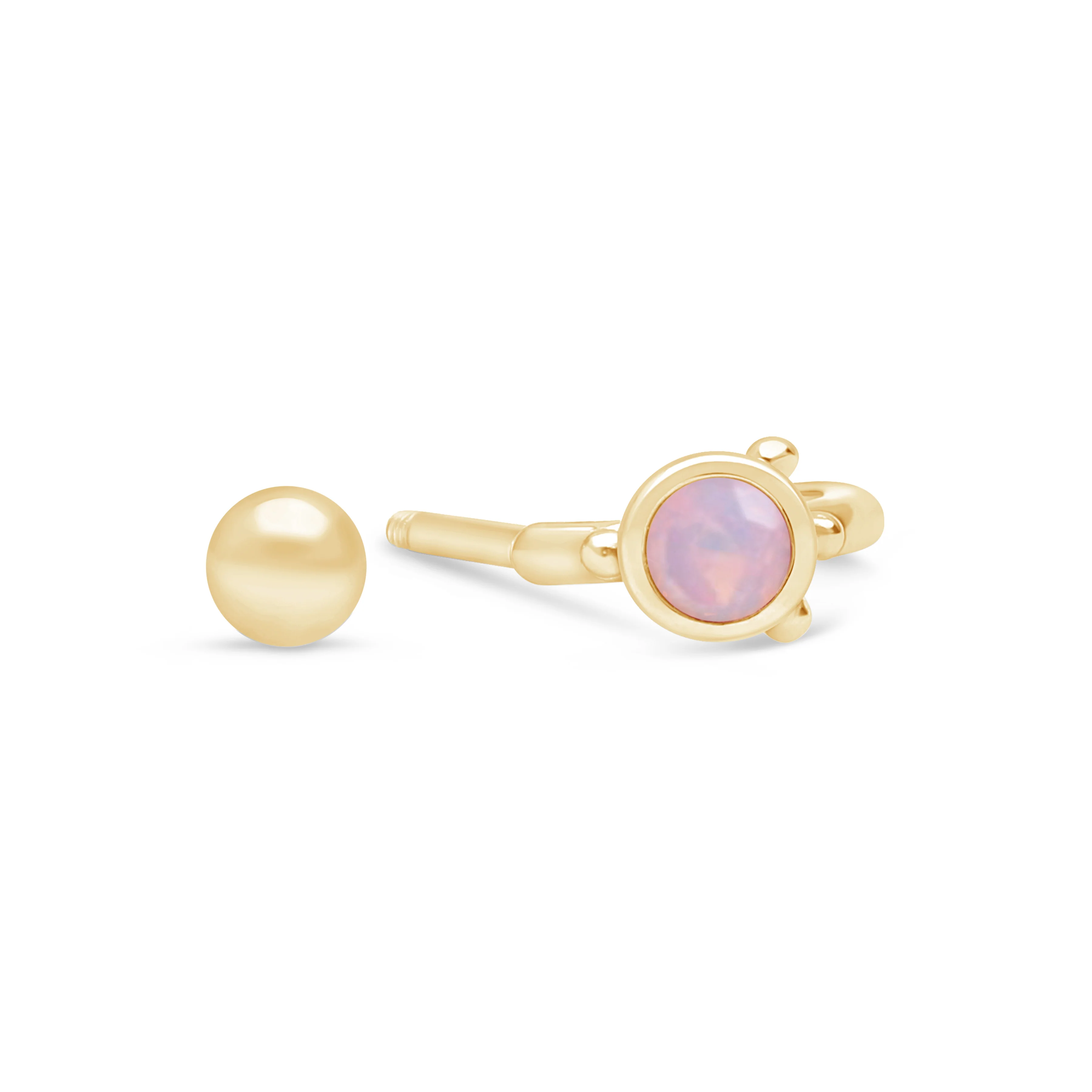 Yellow Gold Pink Opal Huggie Hoop