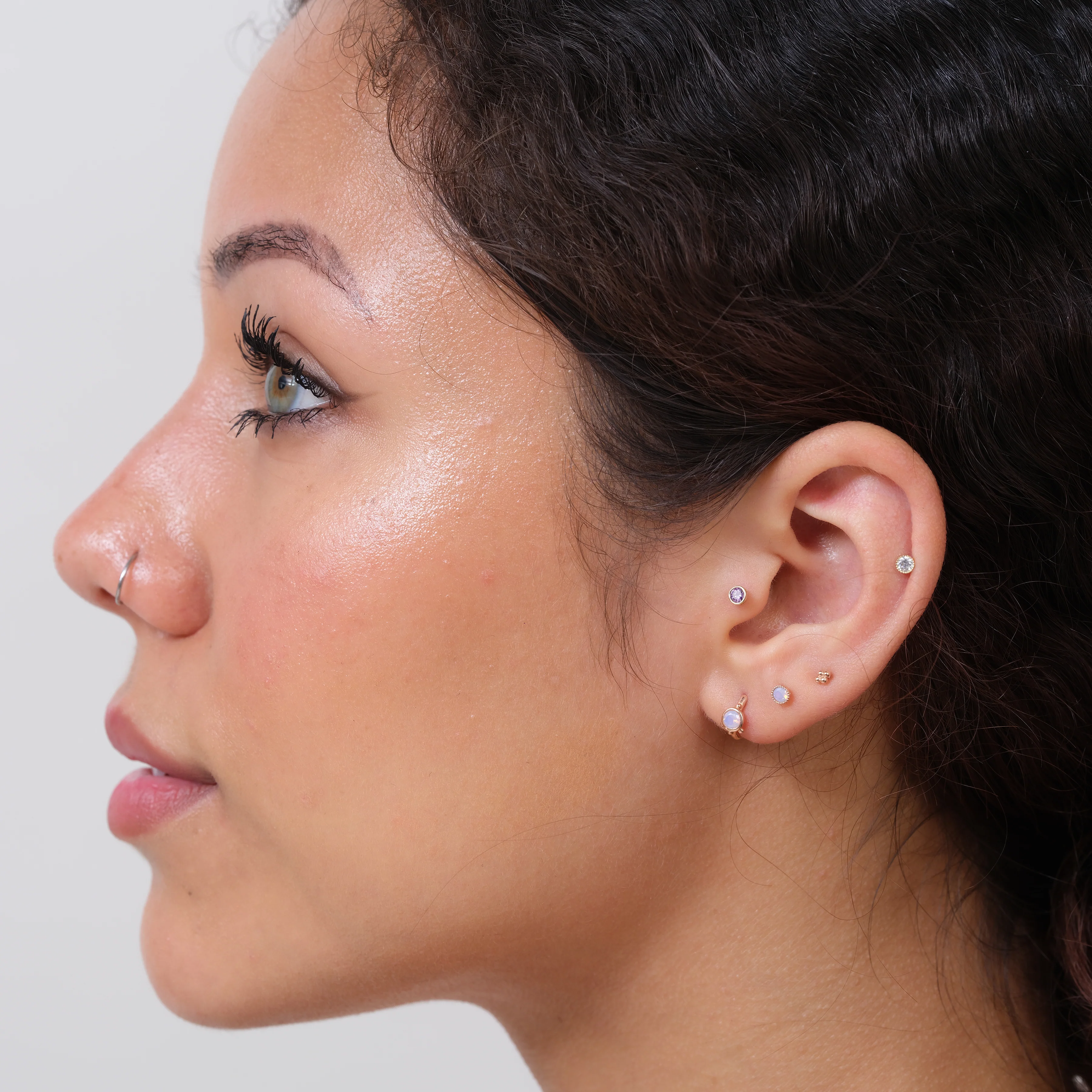 Rose Gold Pink Opal Huggie Hoop - Image 10