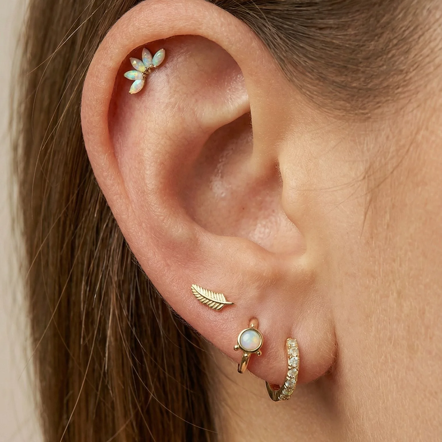 Rose Gold Pink Opal Huggie Hoop - Image 2