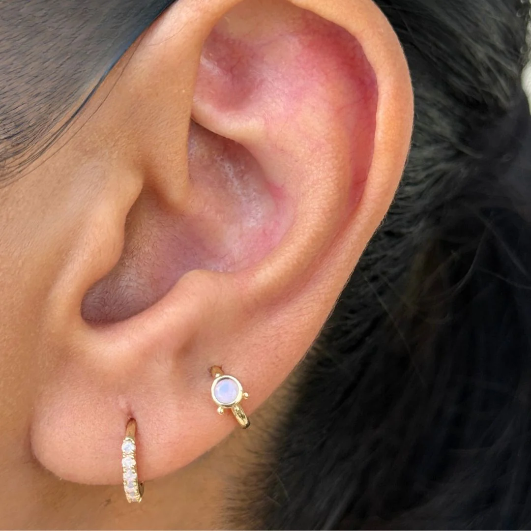 Rose Gold Pink Opal Huggie Hoop - Image 4
