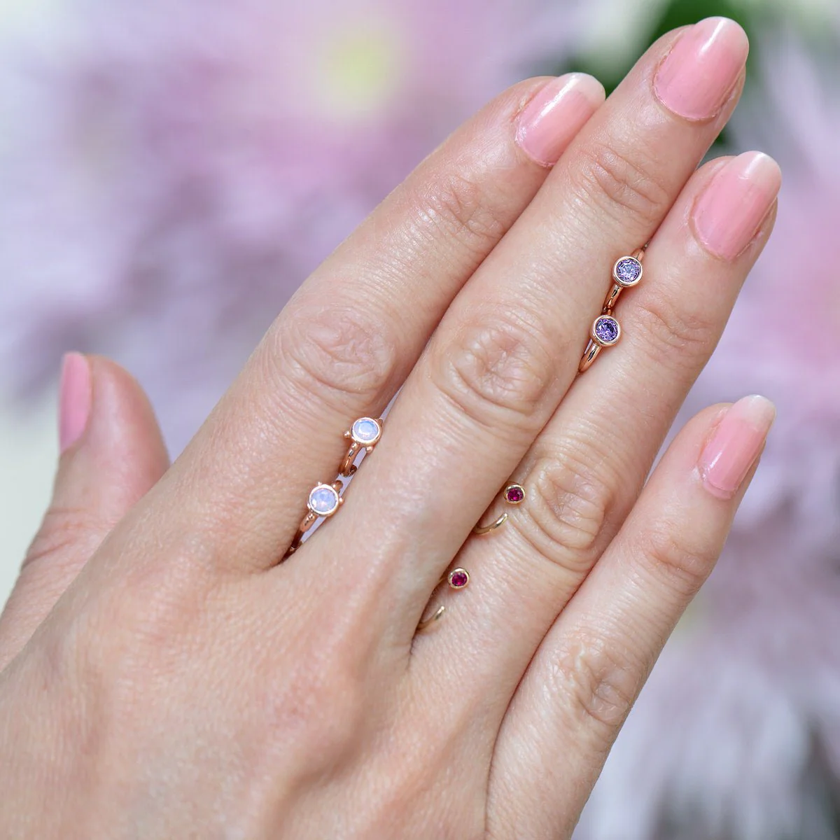 Rose Gold Pink Opal Huggie Hoop - Image 5