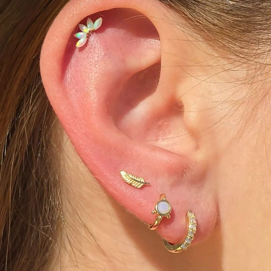 Rose Gold Pink Opal Huggie Hoop - Image 6
