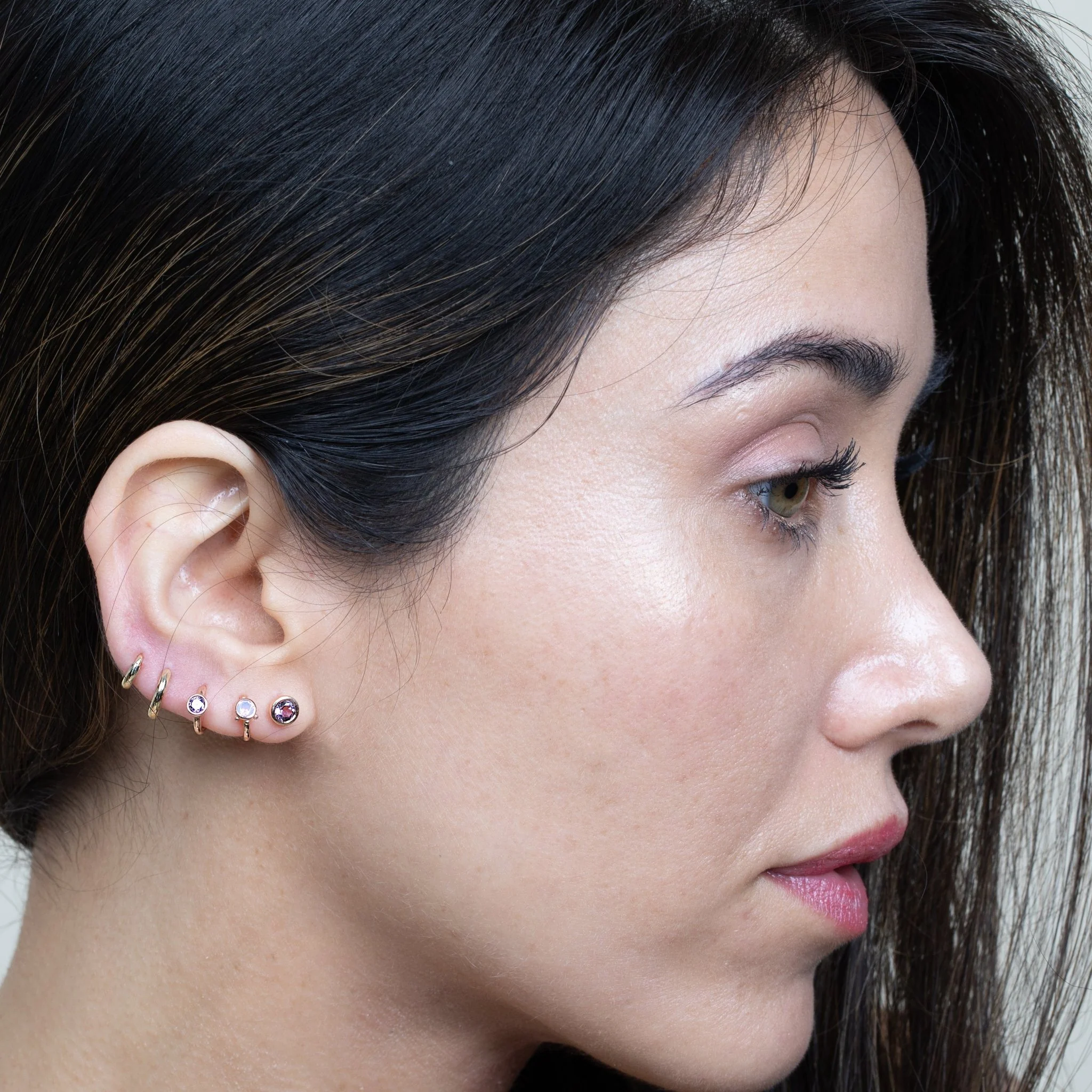Rose Gold Pink Opal Huggie Hoop - Image 7