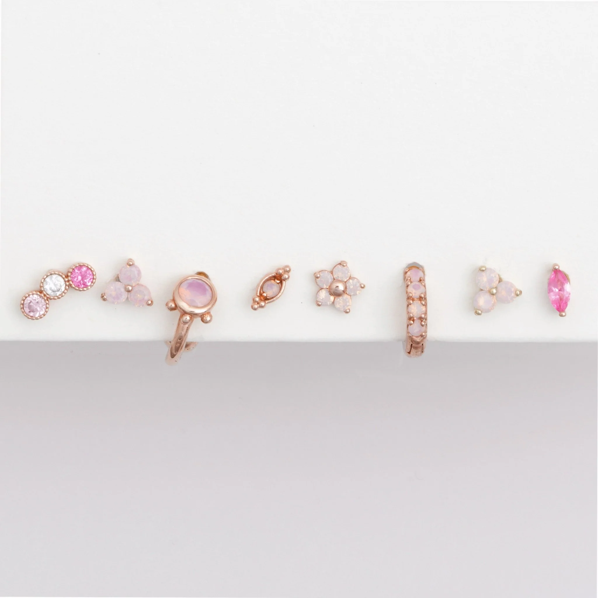 Rose Gold Pink Opal Huggie Hoop - Image 8