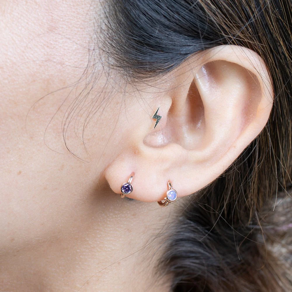 Rose Gold Pink Opal Huggie Hoop - Image 9
