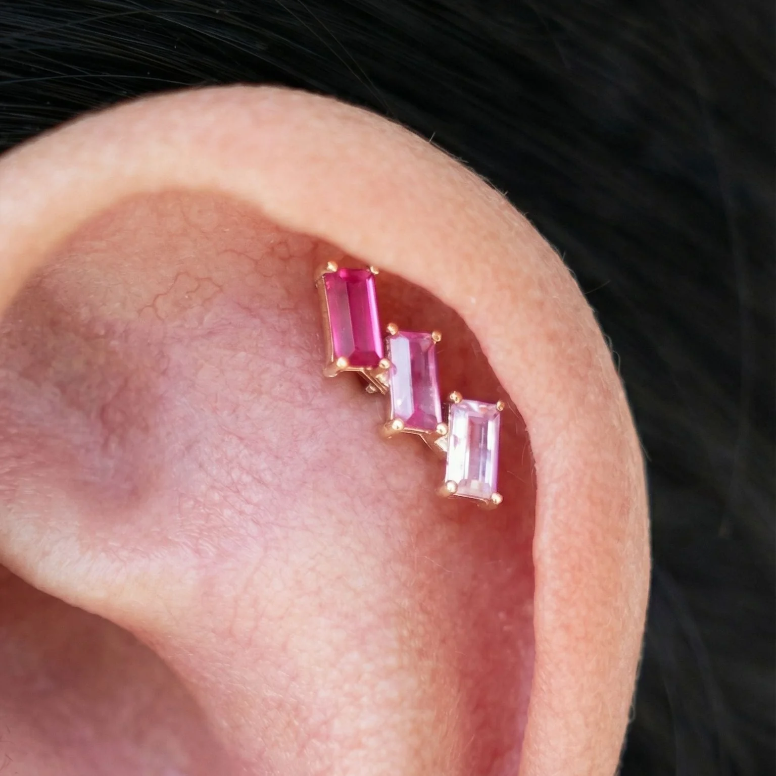Yellow Gold Pink Baguette Crawler Flat Back Stud - Image 3