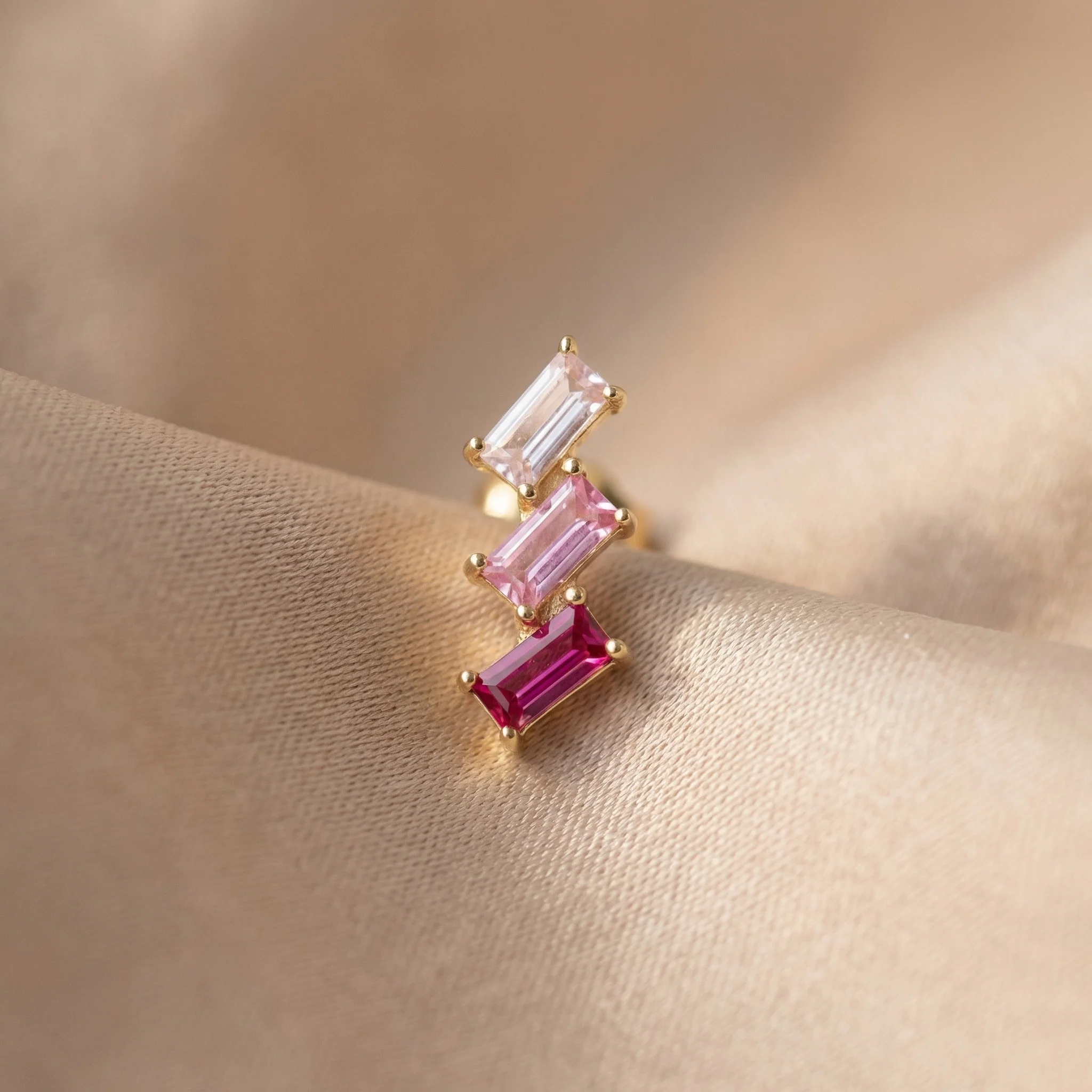 Yellow Gold Pink Baguette Crawler Flat Back Stud - Image 6