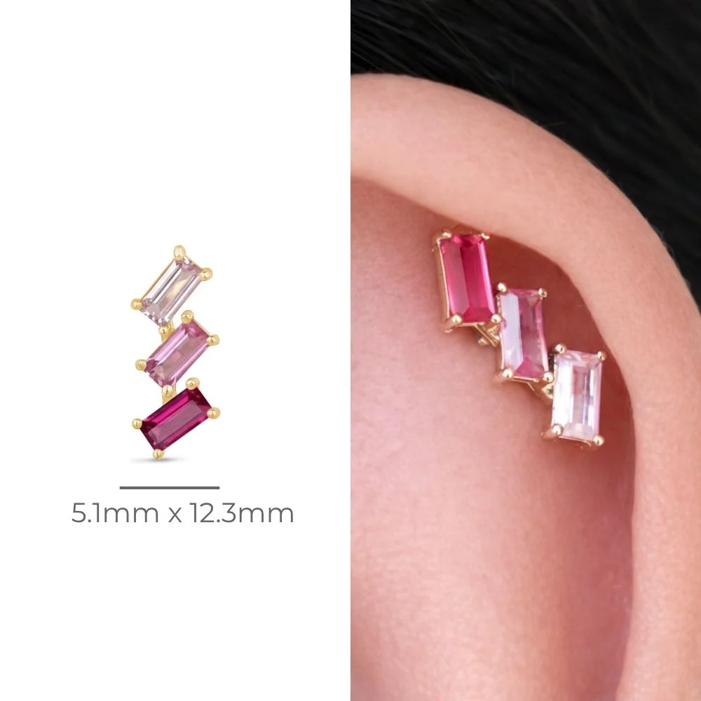 Yellow Gold Pink Baguette Crawler Flat Back Stud - Image 7