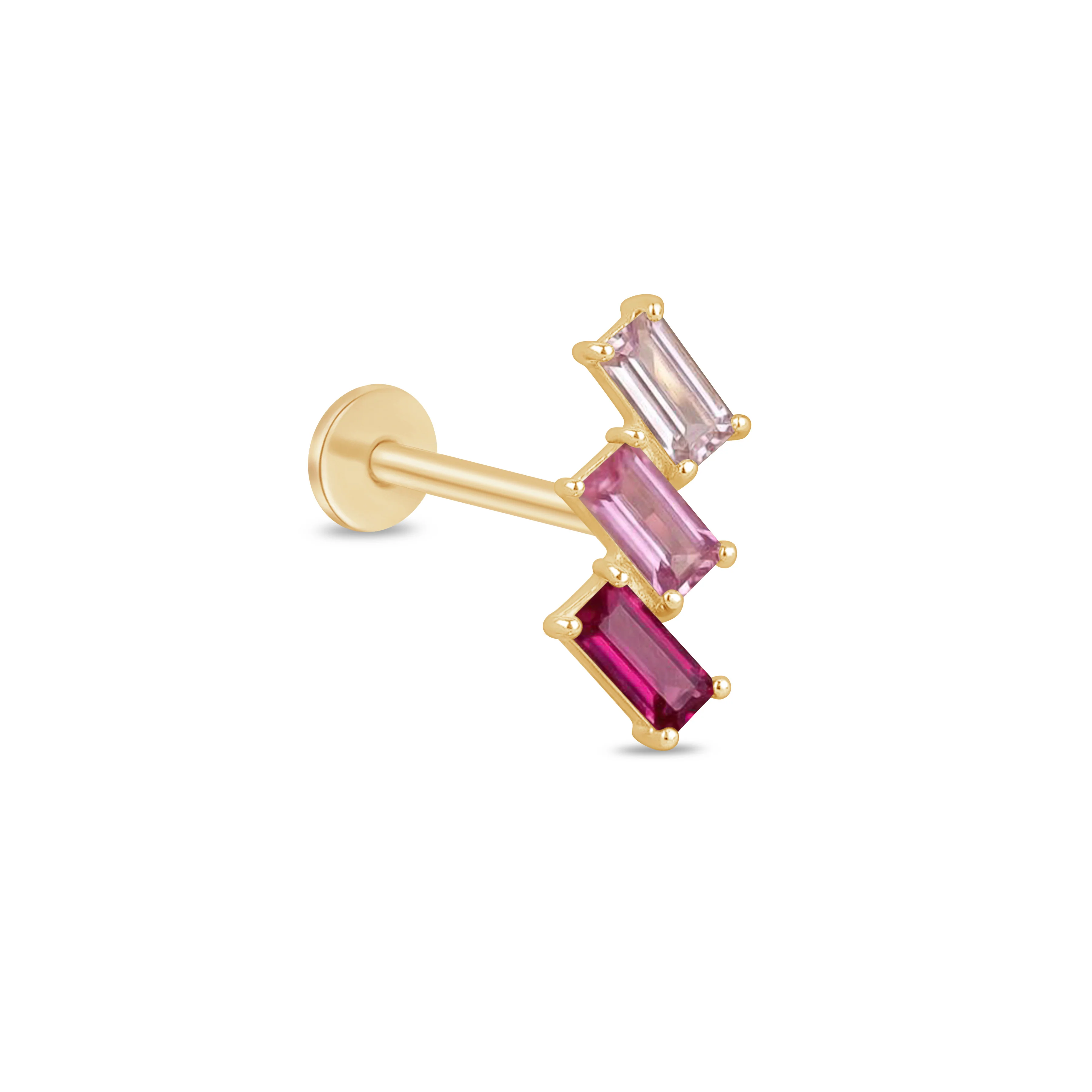 Yellow Gold Pink Baguette Crawler Flat Back Stud - Image 8