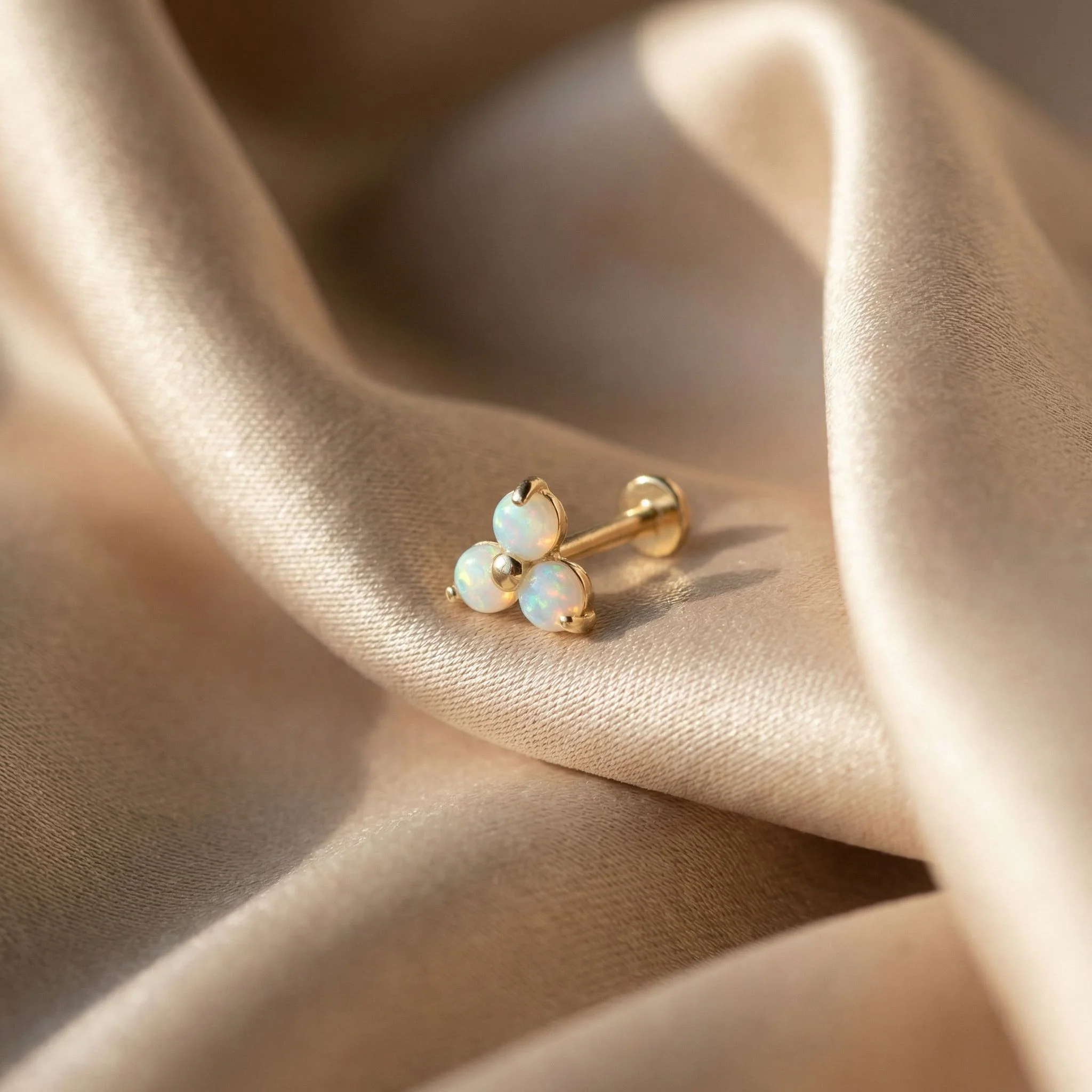 Yellow Gold Trinity Opal Cluster Flat Back Stud - Image 3