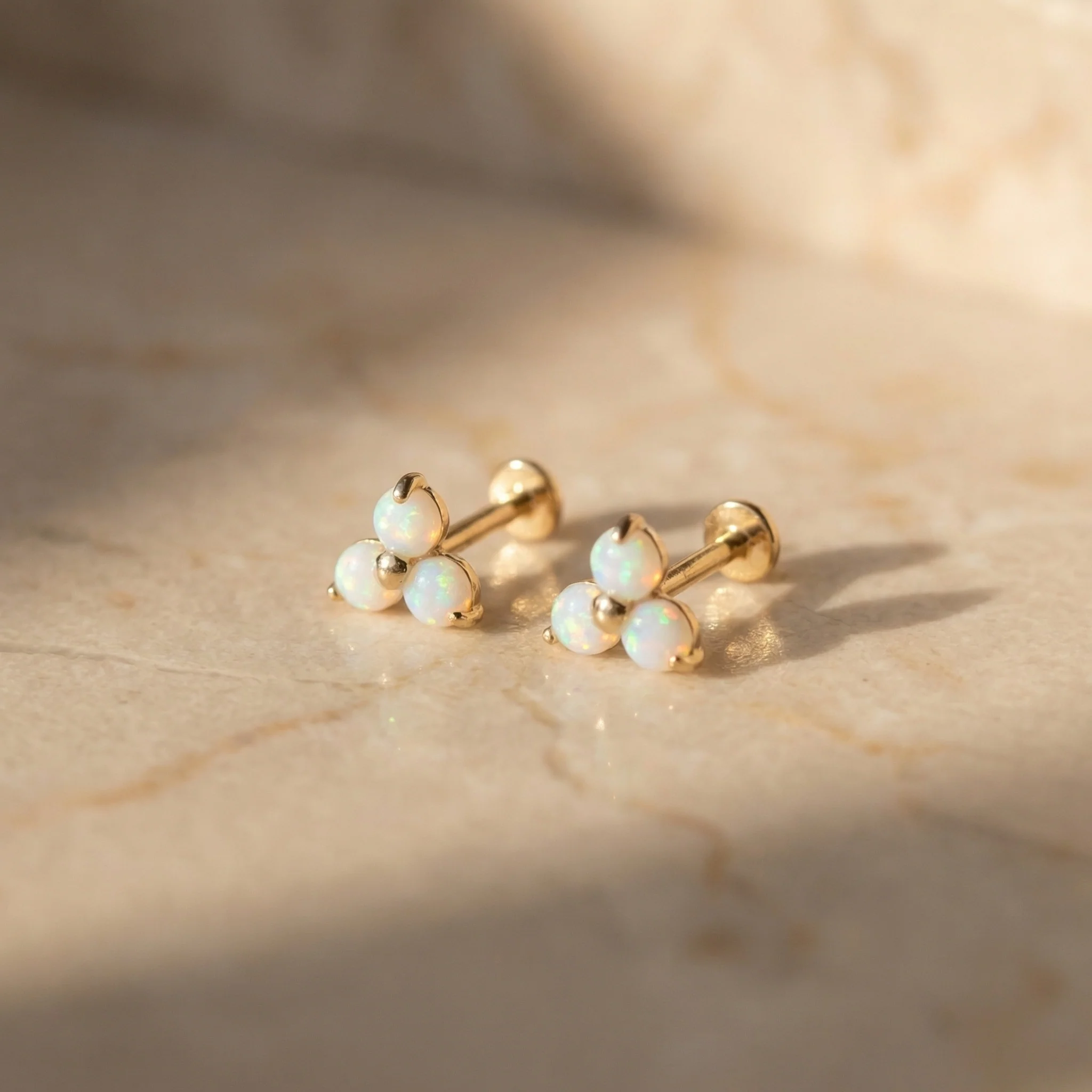 Yellow Gold Trinity Opal Cluster Flat Back Stud - Image 5