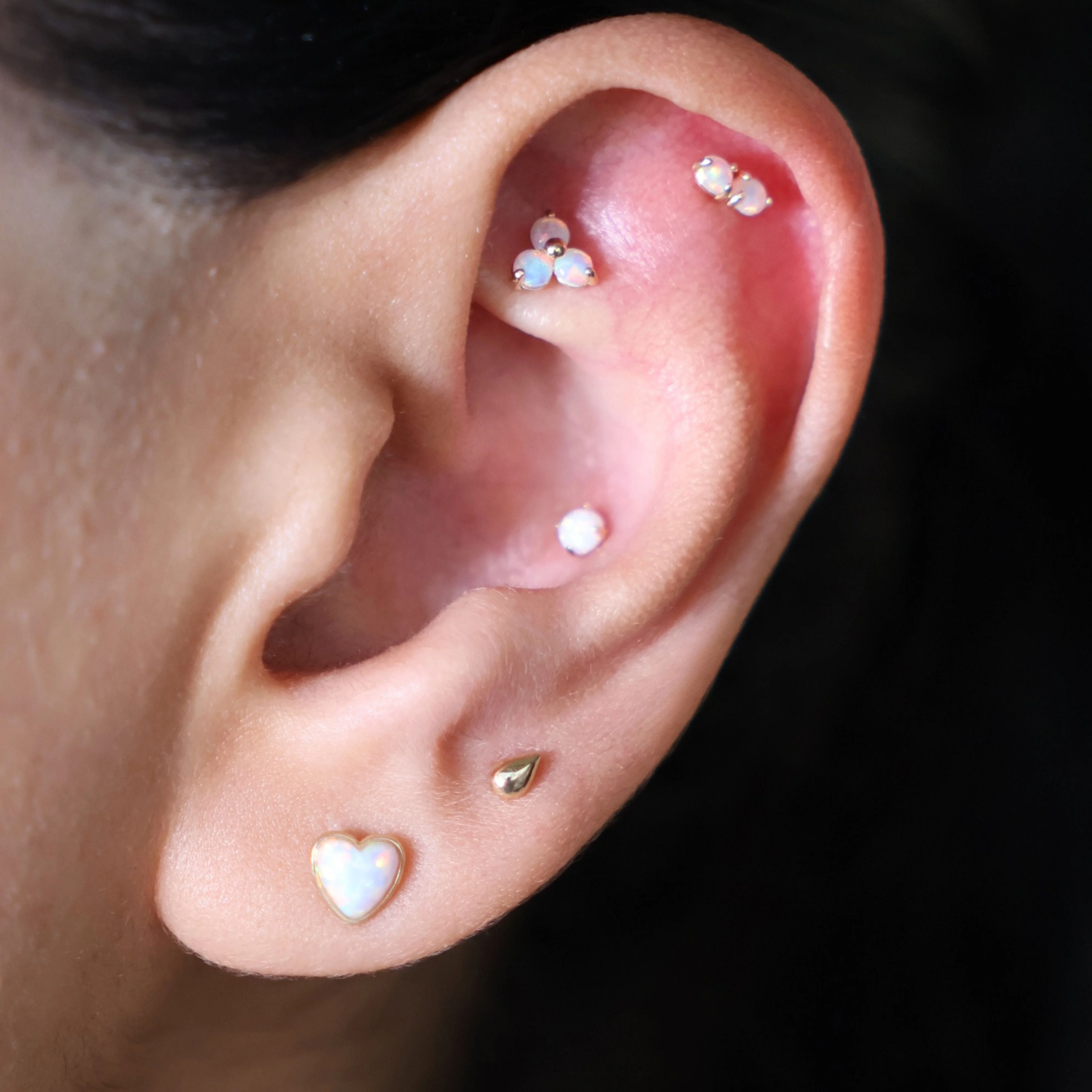 Yellow Gold Two Stone Opal Flat Back Stud Earring - Image 6