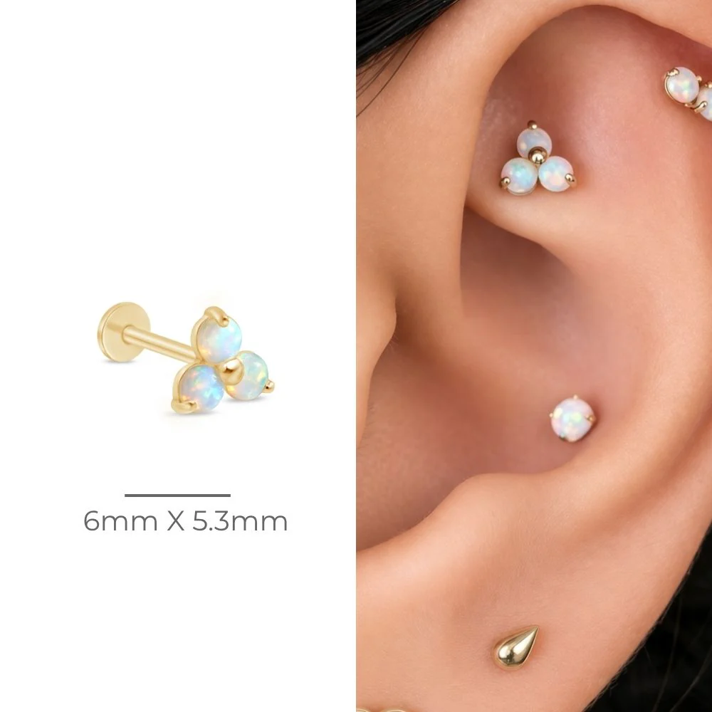 Yellow Gold Trinity Opal Cluster Flat Back Stud - Image 8
