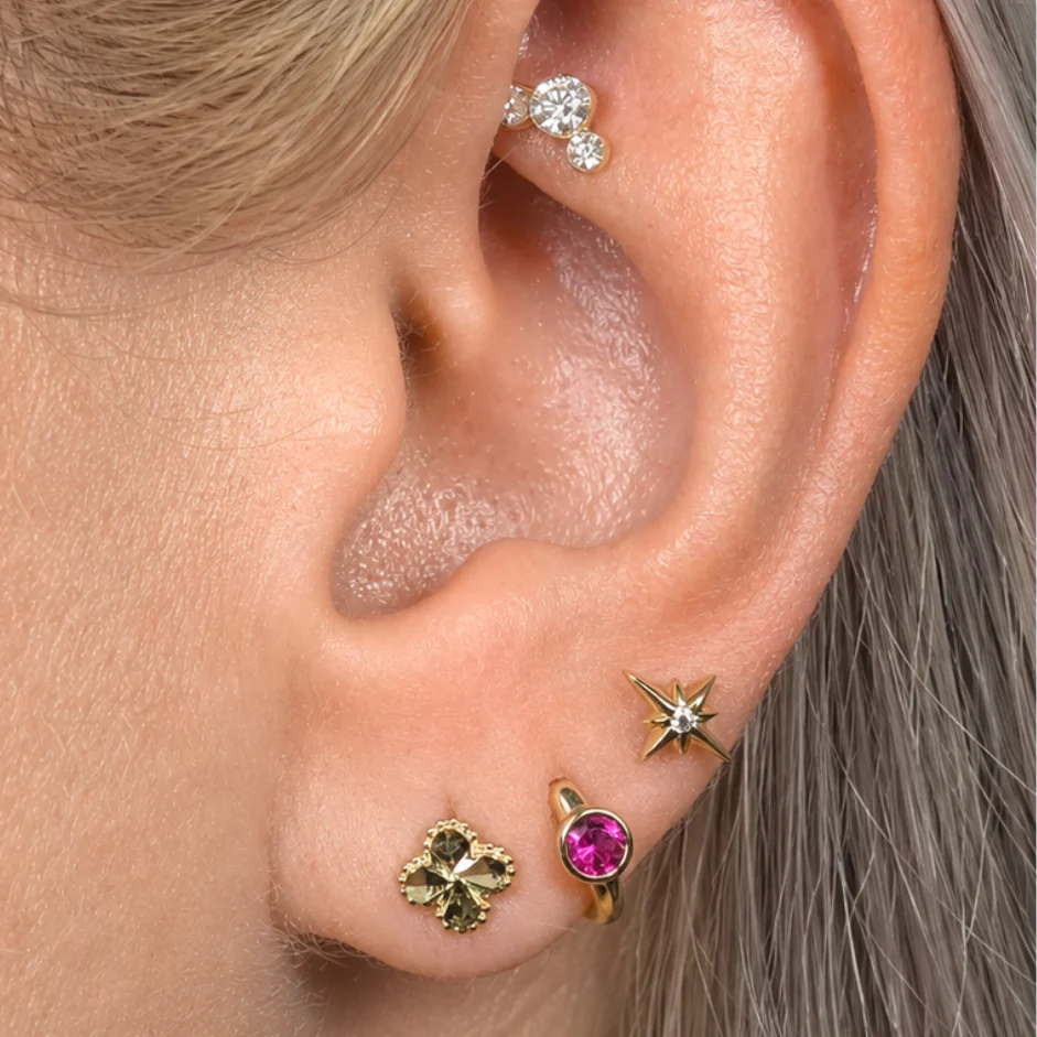 Yellow Gold Trio Round Lab Grown Diamond Crawler Earring - Image 10