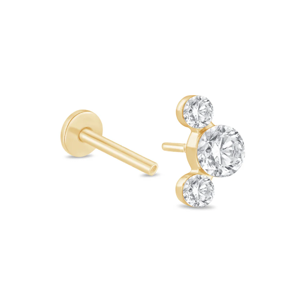 Yellow Gold Trio Round Lab Grown Diamond Crawler Earring - Image 15