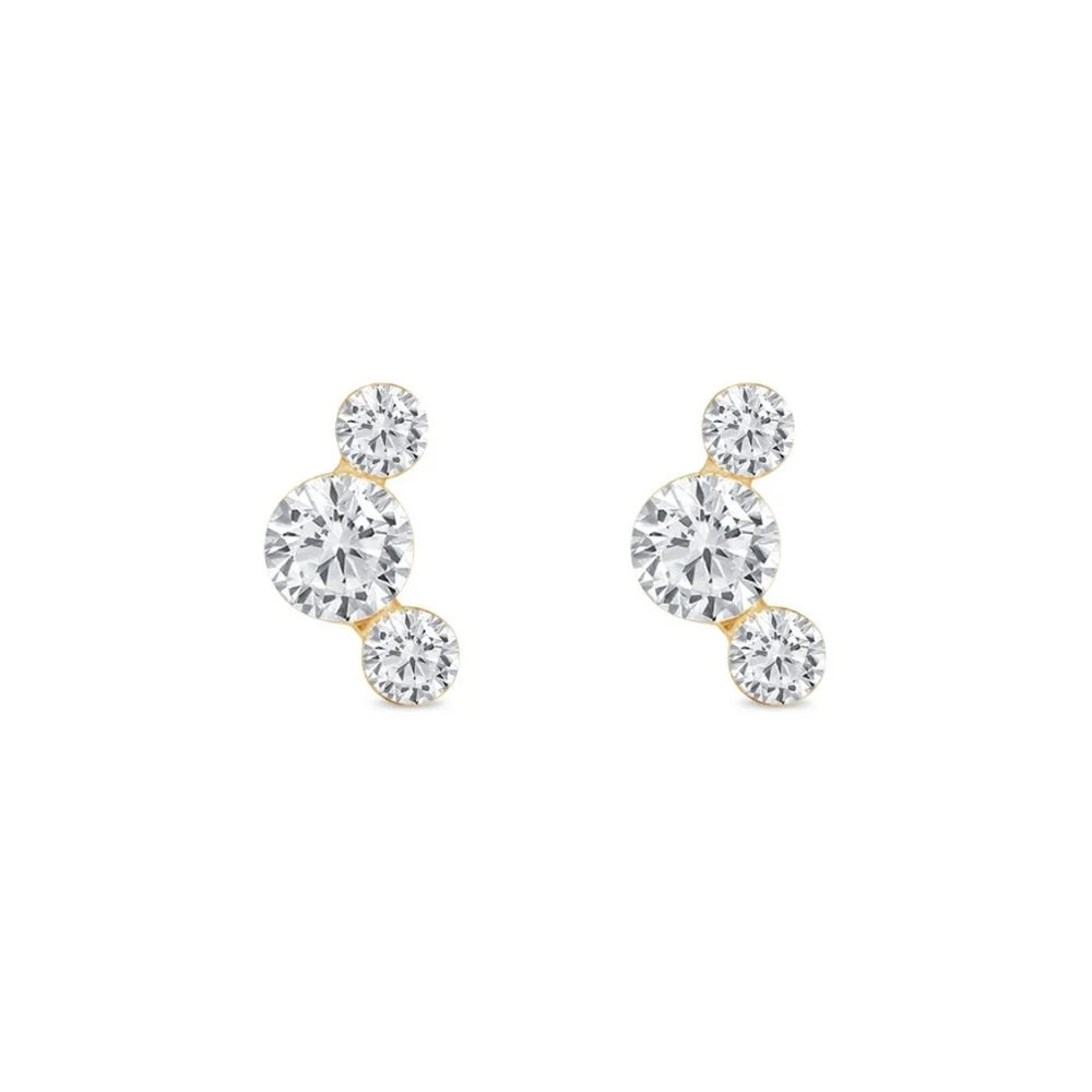 Yellow Gold Trio Round Lab Grown Diamond Crawler Earring - Image 16