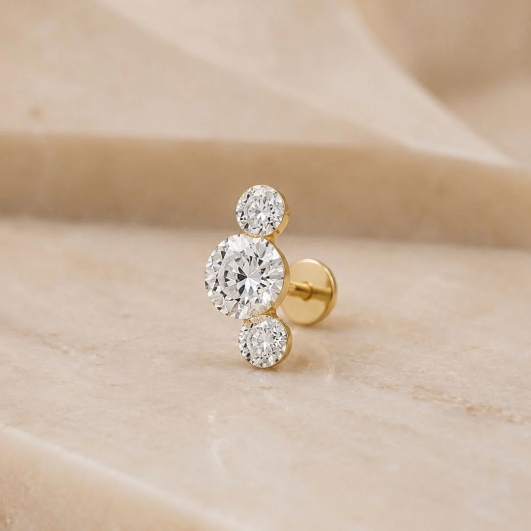 Yellow Gold Trio Round Lab Grown Diamond Crawler Earring - Image 3