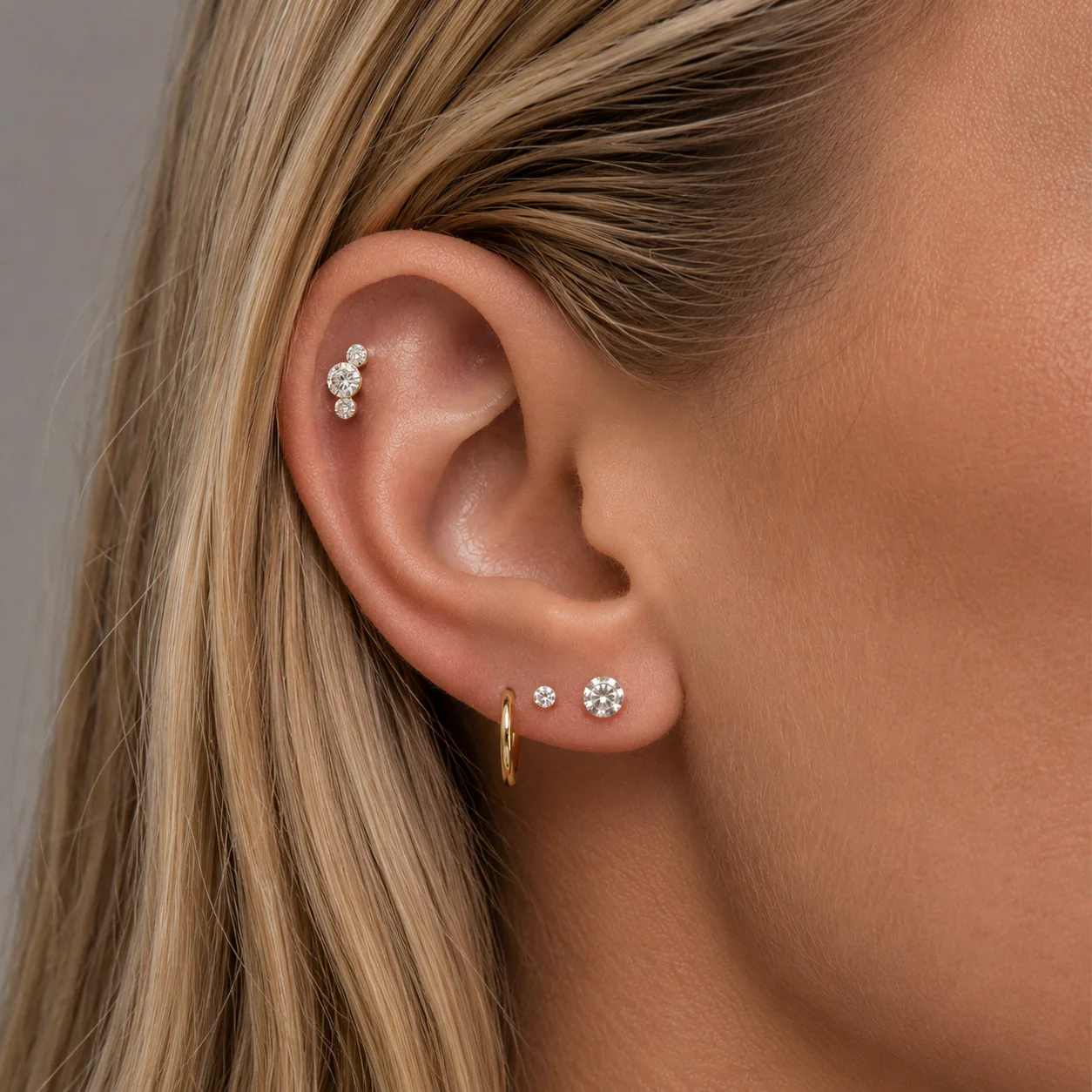 Yellow Gold Trio Round Lab Grown Diamond Crawler Earring - Image 4