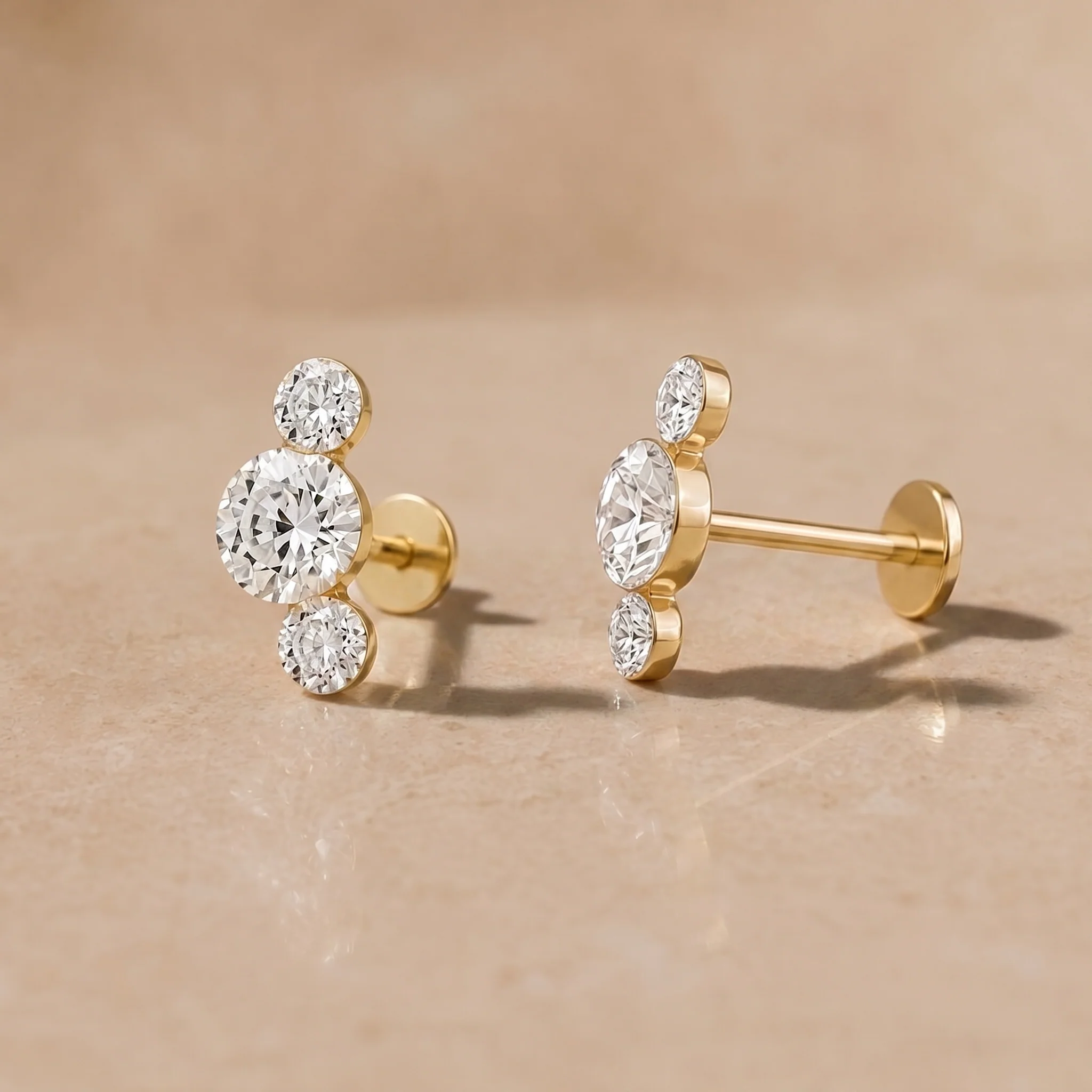 Yellow Gold Trio Round Lab Grown Diamond Crawler Earring - Image 6
