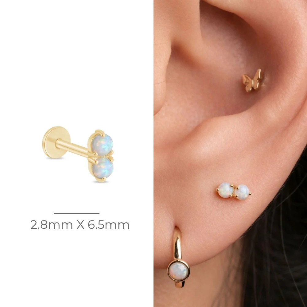 Yellow Gold Two Stone Opal Flat Back Stud Earring - Image 8