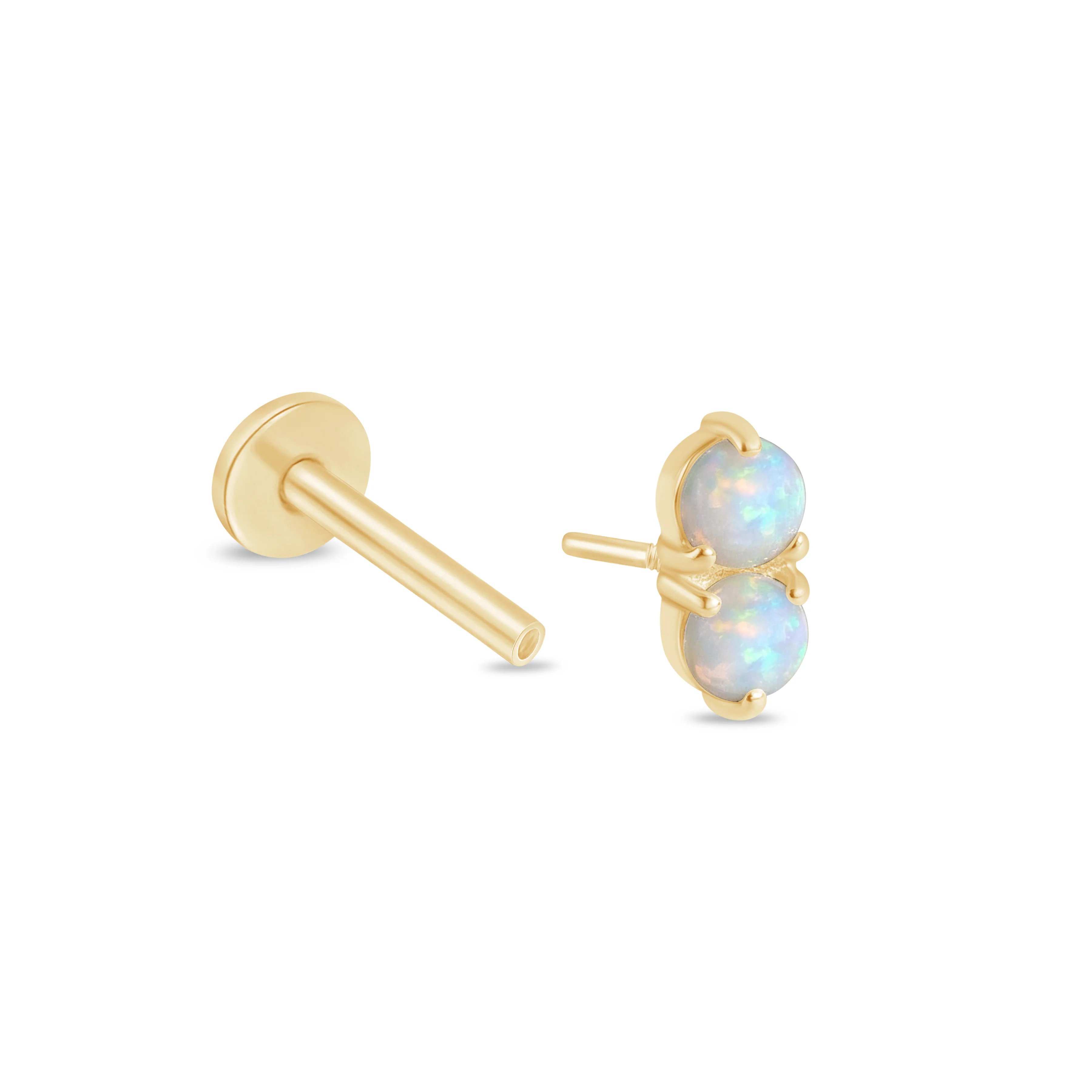 Yellow Gold Two Stone Opal Flat Back Stud Earring - Image 9